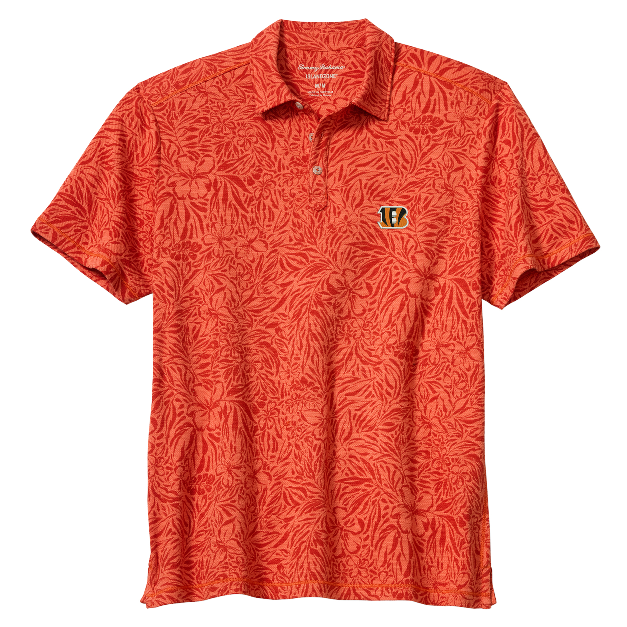 Men's Tommy Bahama Orange Cincinnati Bengals IslandZone Wild Hibiscus Tri-Blend Polo