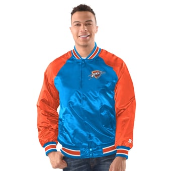Men's Starter  Blue/Orange Oklahoma City Thunder Inductee Raglan Full-Snap Varsity Jacket