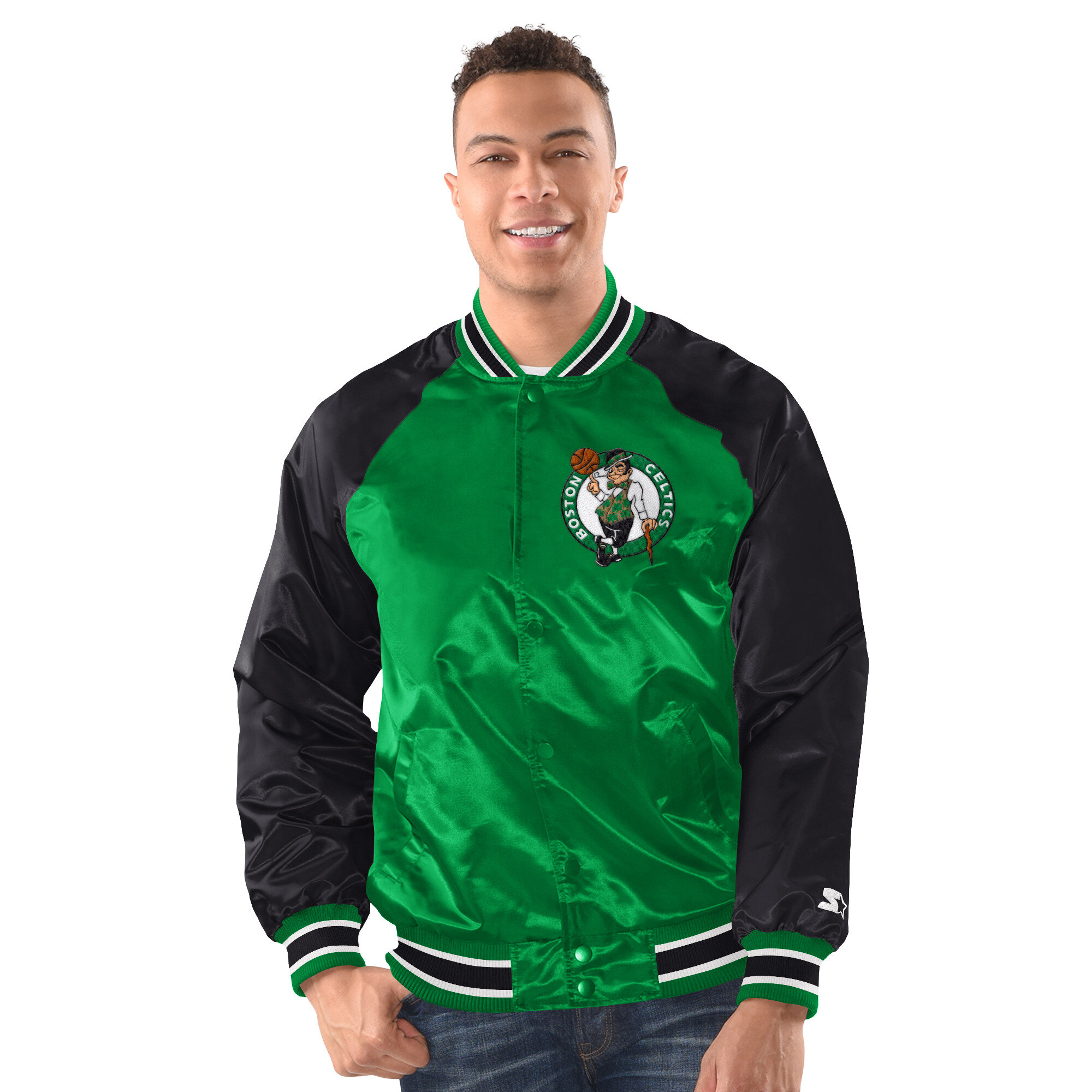 Men's Starter Kelly Green/Black Boston Celtics Inductee Raglan Full-Snap Varsity Jacket