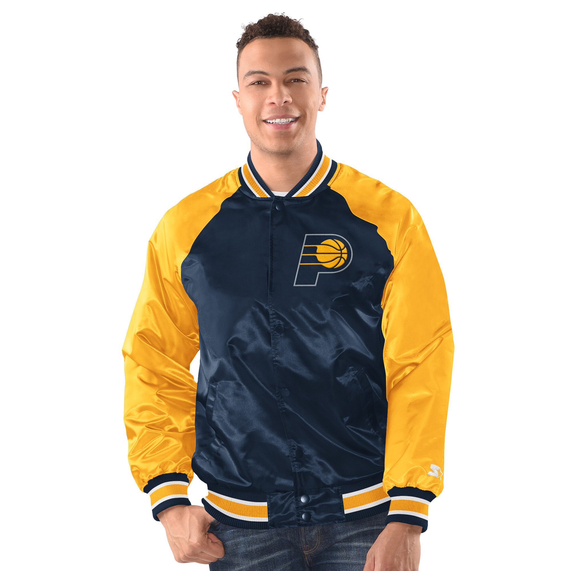 Men's Starter Navy/Gold Indiana Pacers Inductee Raglan Full-Snap Varsity Jacket