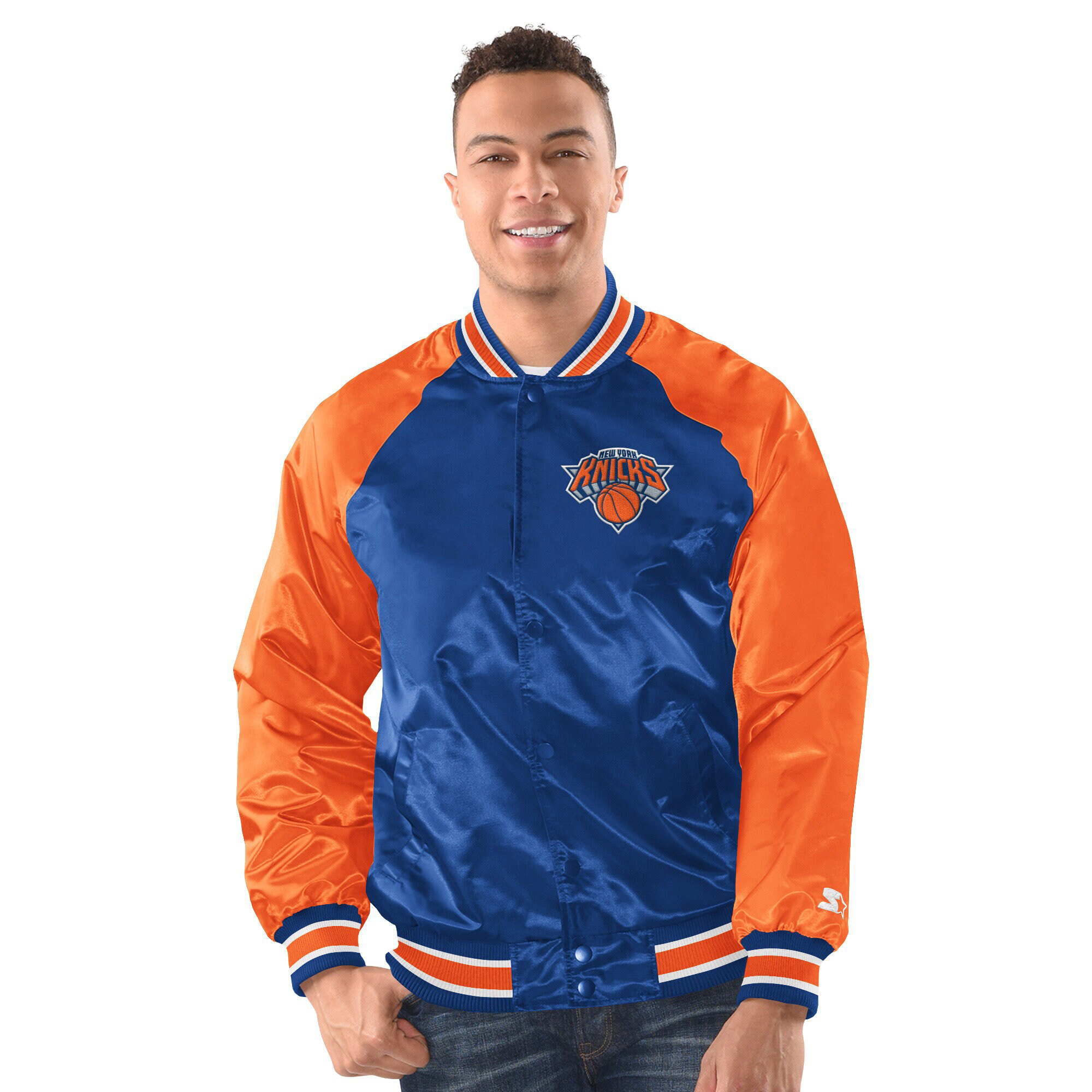 Men's Starter  Blue/Orange New York Knicks Inductee Raglan Full-Snap Varsity Jacket
