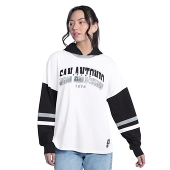 Women's G-III 4Her by Carl Banks  White/Black San Antonio Spurs Key Player Oversized Hooded Long Sleeve T-Shirt