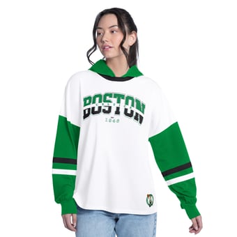 Women's G-III 4Her by Carl Banks  White/Green Boston Celtics Key Player Oversized Hooded Long Sleeve T-Shirt
