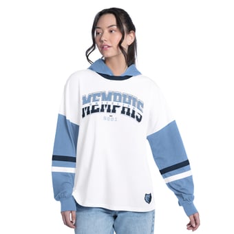 Women's G-III 4Her by Carl Banks  White/Blue Memphis Grizzlies Key Player Oversized Hooded Long Sleeve T-Shirt