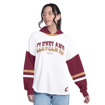 Women's G-III 4Her by Carl Banks  White/Wine Cleveland Cavaliers Key Player Oversized Hooded Long Sleeve T-Shirt