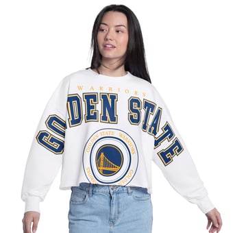 Women's G-III 4Her by Carl Banks  White Golden State Warriors Bleachers Cropped French Terry Sweatshirt