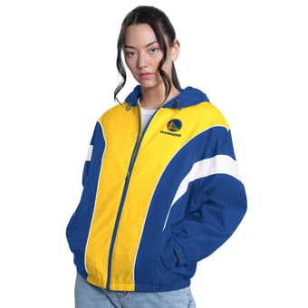 Women's G-III 4Her by Carl Banks  Royal/Gold Golden State Warriors Quarterback Lightweight Oversized Full-Zip Jacket