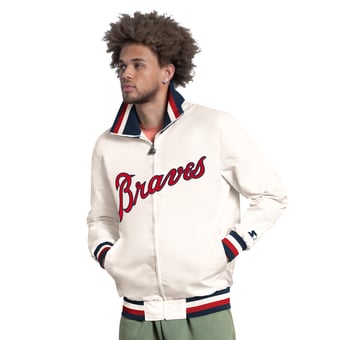 Men's Starter White Atlanta Braves The Captain Cooperstown Logo Full-Zip Varsity Jacket