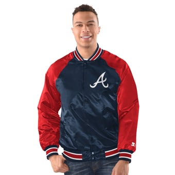 Men's Starter Navy/Red Atlanta Braves Raglan Blitz Varsity Jacket