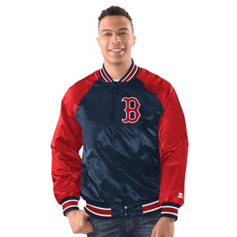 Men's Starter Navy/Red Boston Red Sox Raglan Blitz Varsity Jacket
