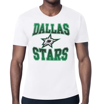 Men's Starter White Dallas Stars Comic Style Team Graphic T-Shirt