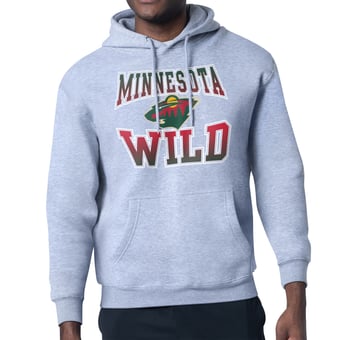 Men's Starter Gray Minnesota Wild Comic Style Team Graphic Hoodie