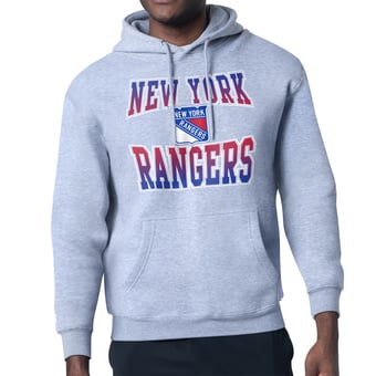 Men's Starter Gray New York Rangers Comic Style Team Graphic Hoodie