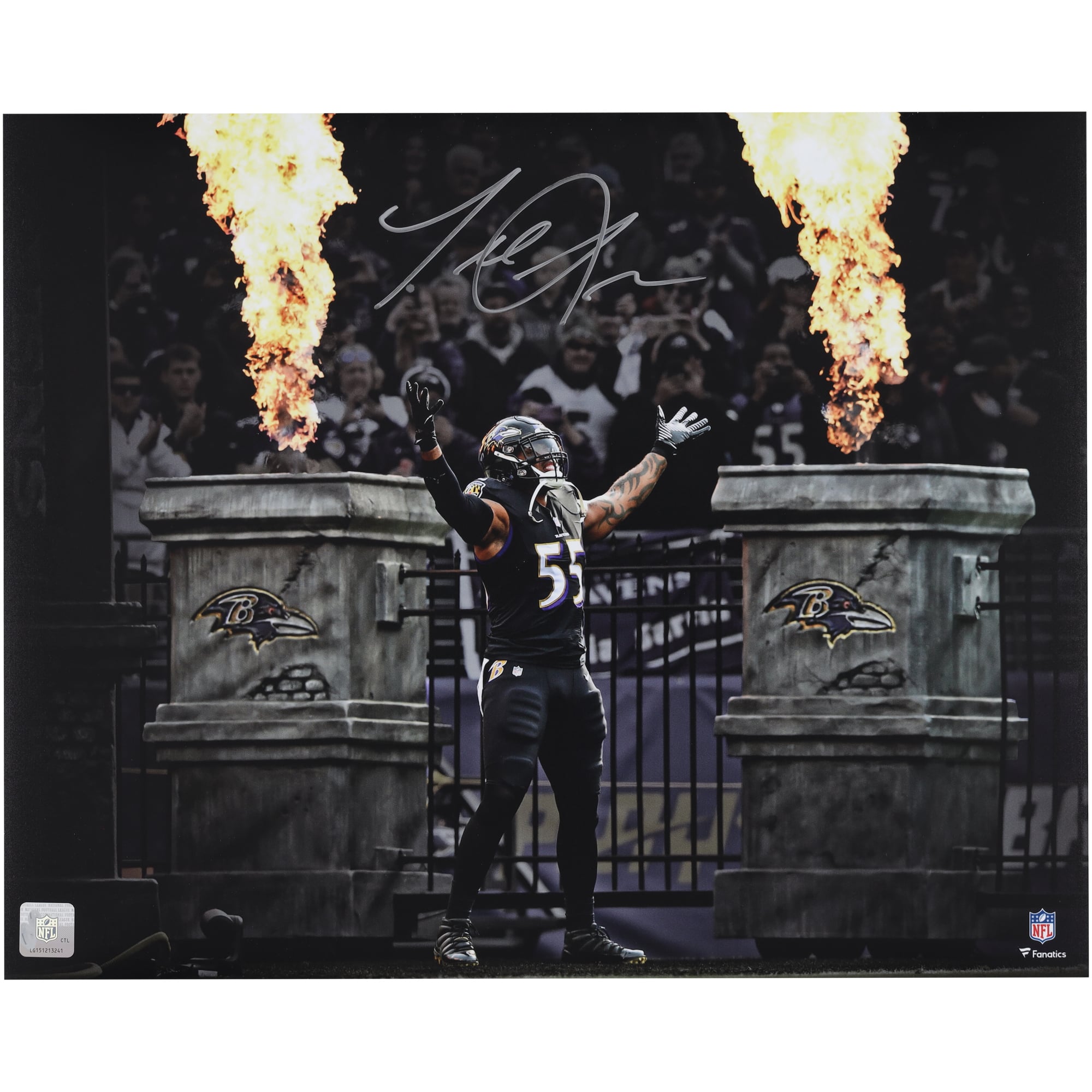 Terrell Suggs Baltimore Ravens Autographed 16" x 20" Fire Entrance Spotlight Photograph