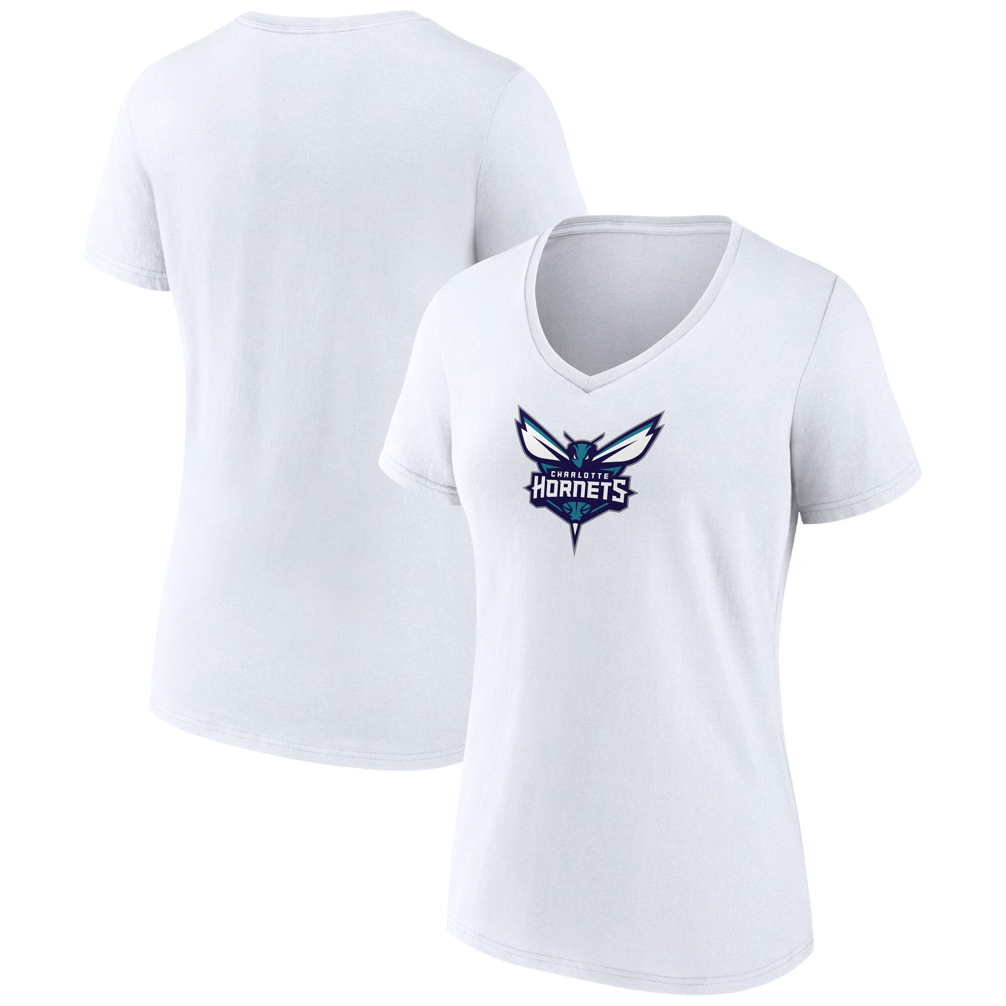 Women's White Charlotte Hornets Primary Logo V-Neck T-Shirt
