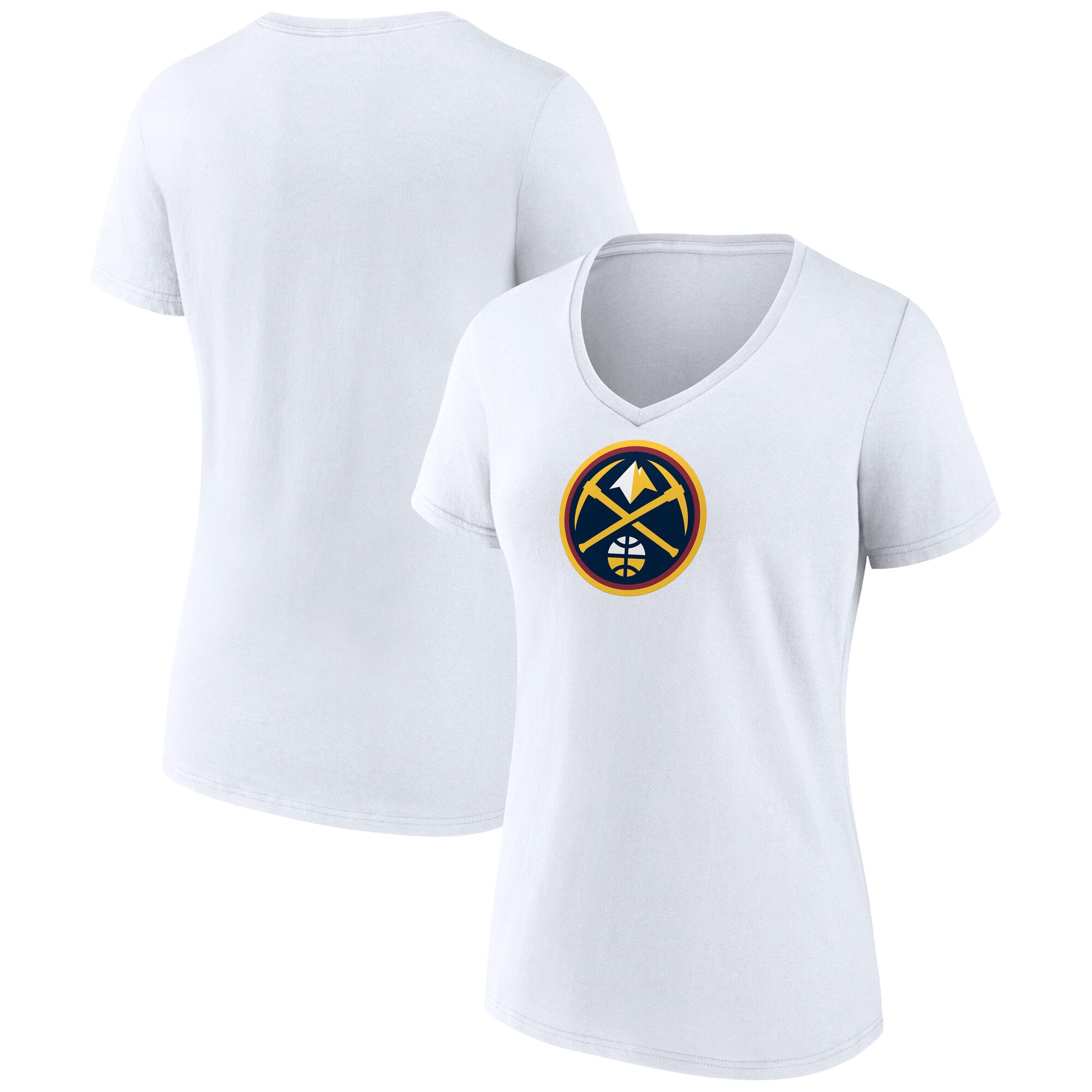 Women's White Denver Nuggets Primary Logo V-Neck T-Shirt