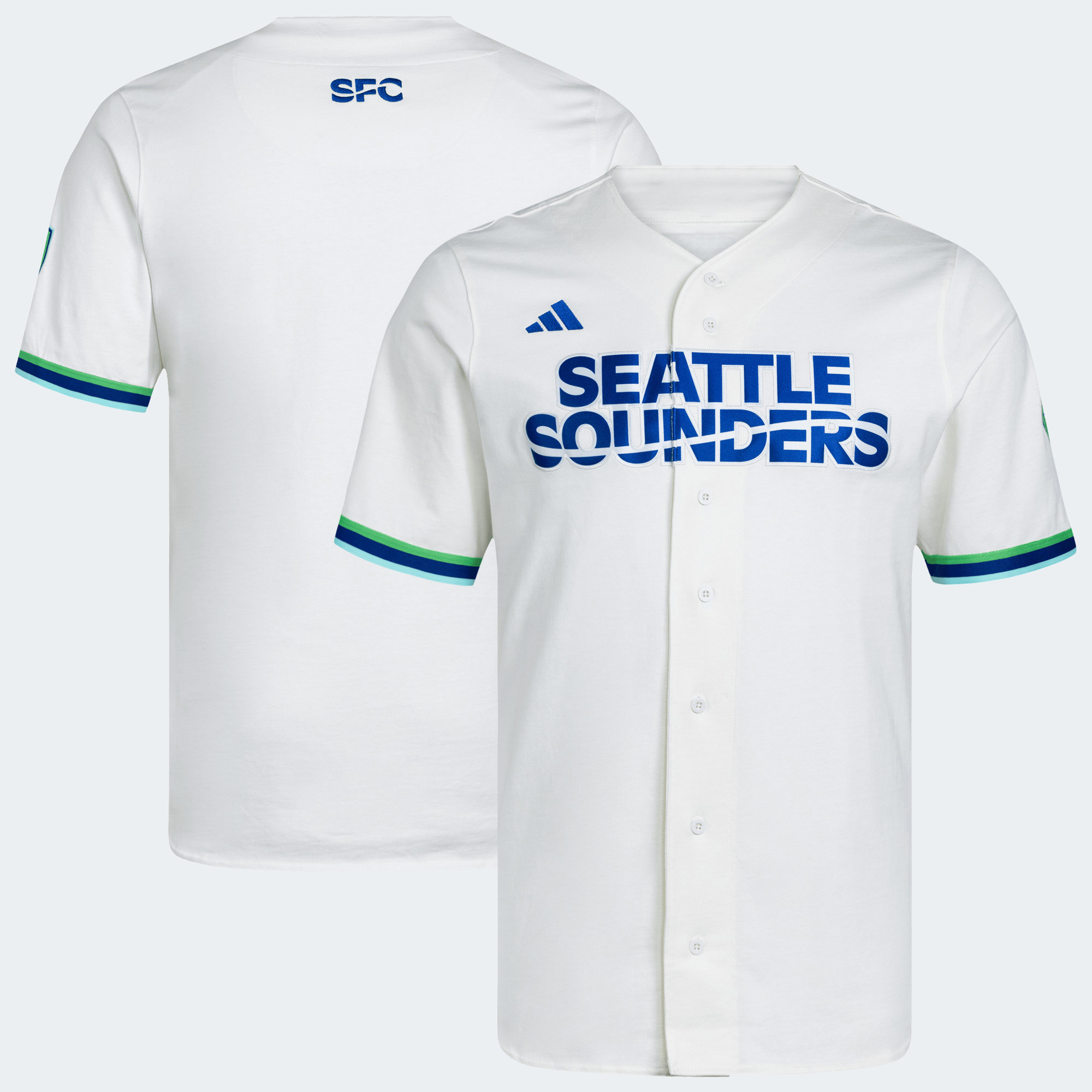 Men's adidas White Seattle Sounders FC MLS x US Sports Baseball Jersey