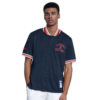 Men's Starter  Navy Boston Red Sox Button-Up Short Sleeve Jacket