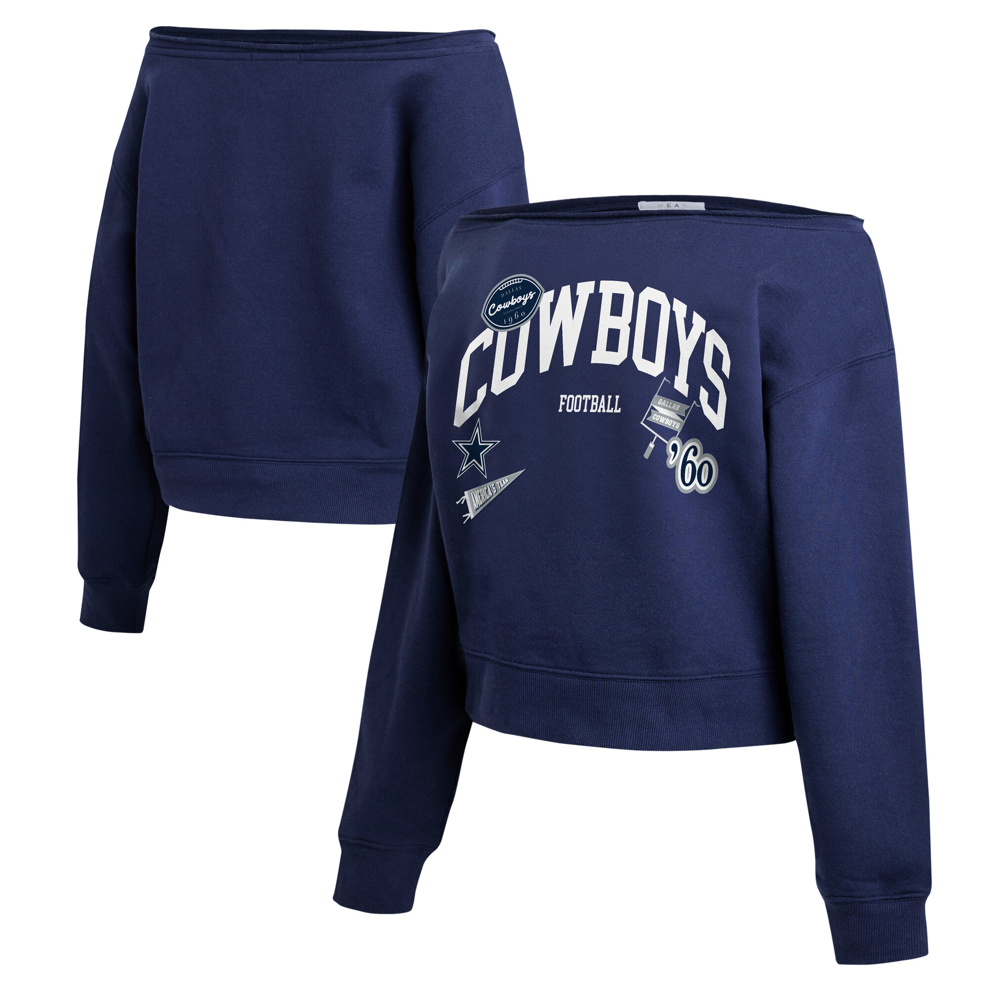 Women's WEAR by Erin Andrews  Navy Dallas Cowboys Off-the-Shoulder Sweatshirt
