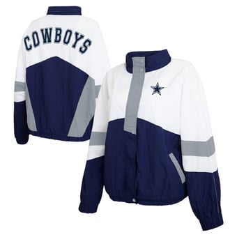 Women's WEAR by Erin Andrews  White/Navy Dallas Cowboys  Crinkle Full-Zip Hooded Windbreaker Jacket