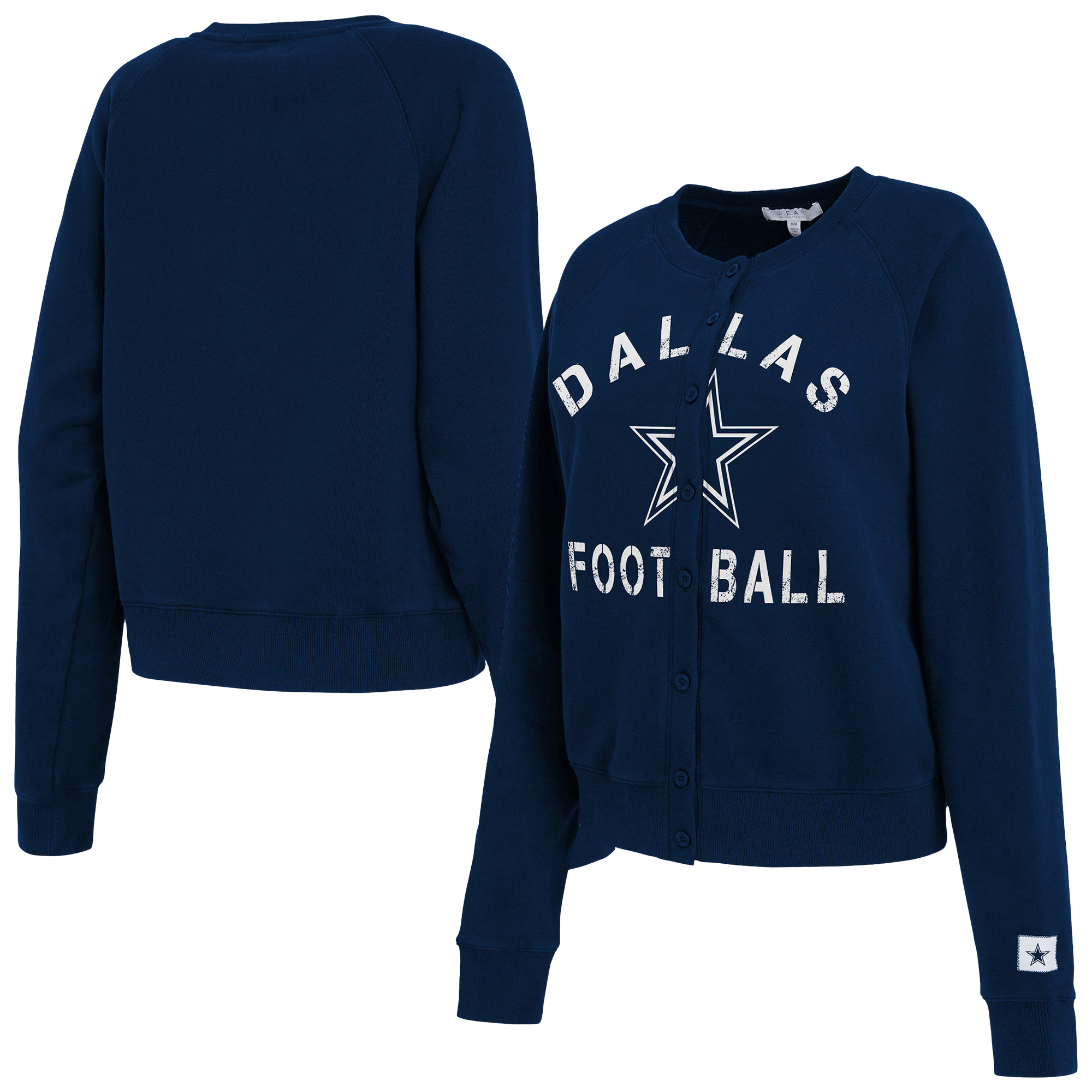 Women's WEAR by Erin Andrews  Navy Dallas Cowboys Heathered Crew Full-Button Cardigan