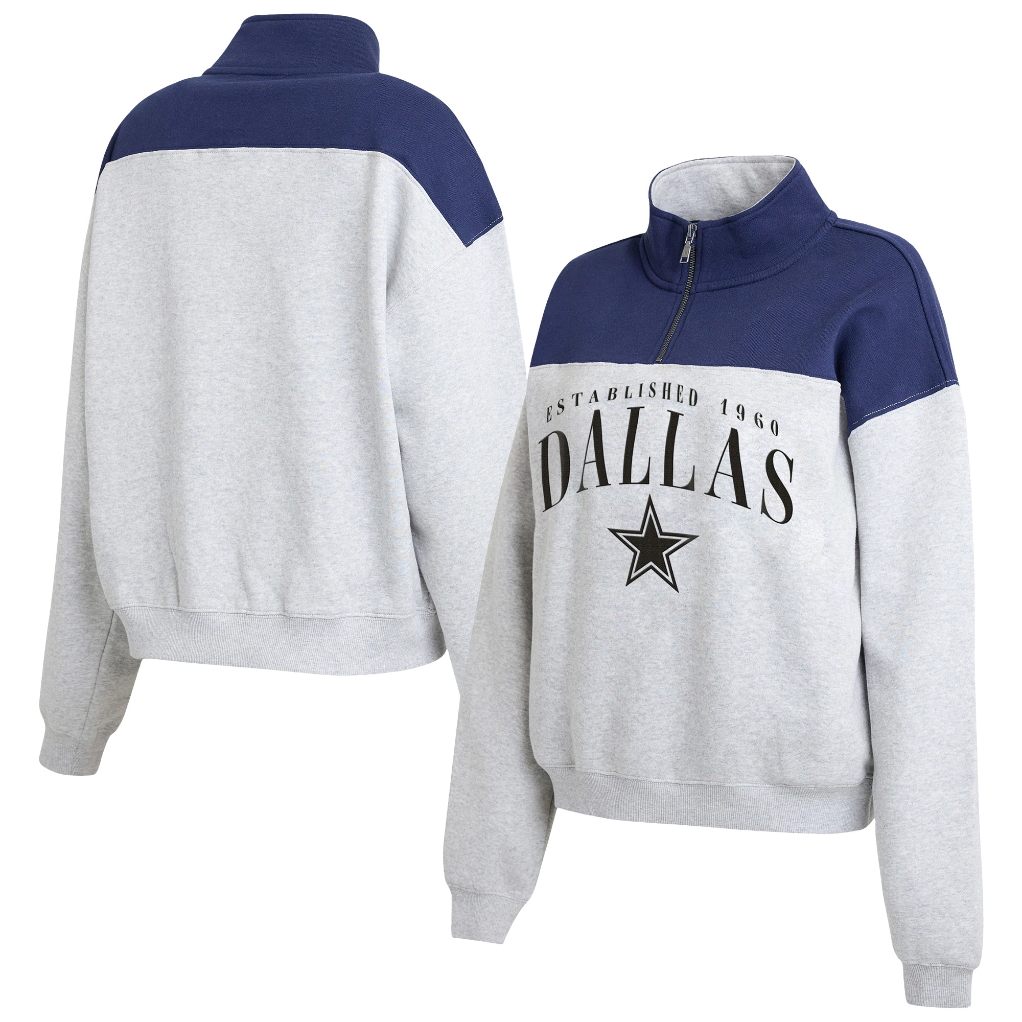 Wear by Erin Andrews Women's Dallas Cowboys Colorblock Mock Neck Half-Zip Pullover - Gray