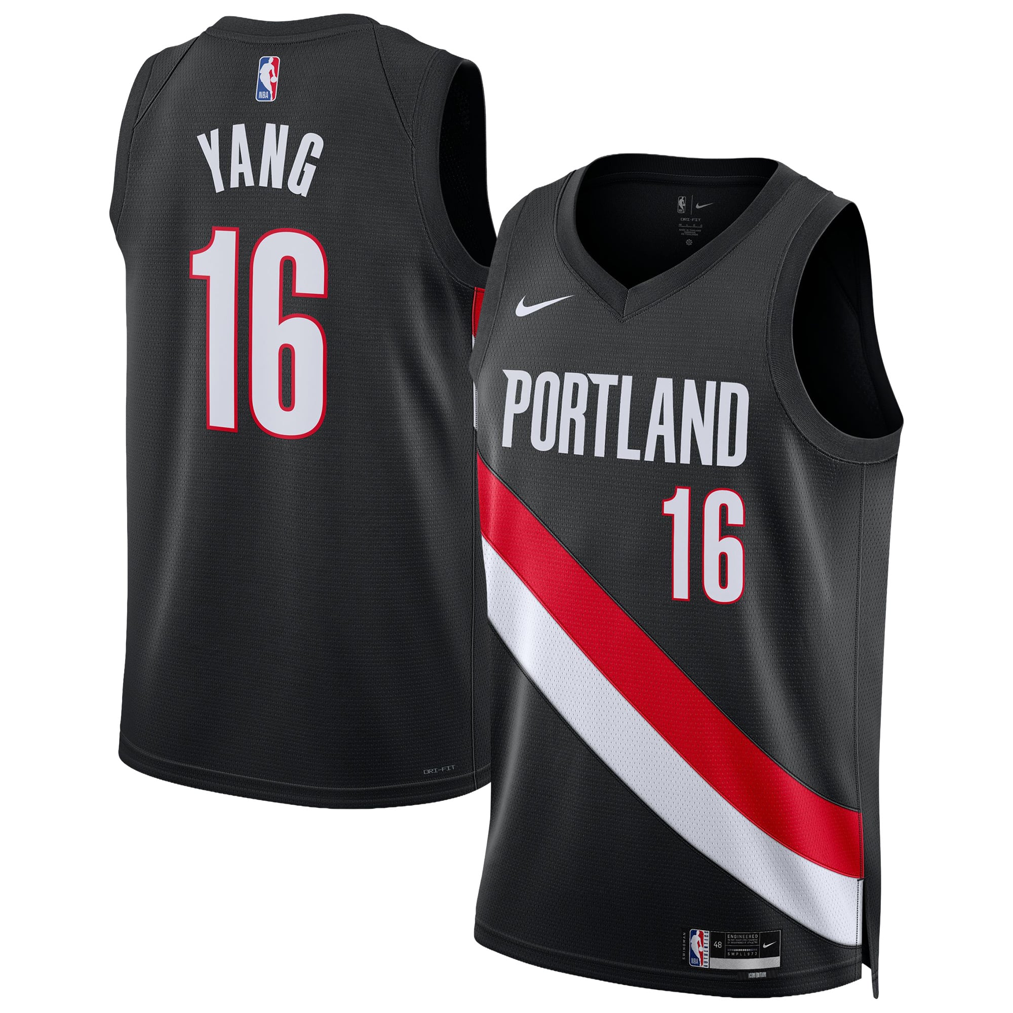 Unisex Nike Yang Hansen Black Portland Trail Blazers Swingman Jersey - Icon Edition
