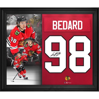 Connor Bedard Chicago Blackhawks Autographed Framed 20" x 24" Red Jersey Number Collage