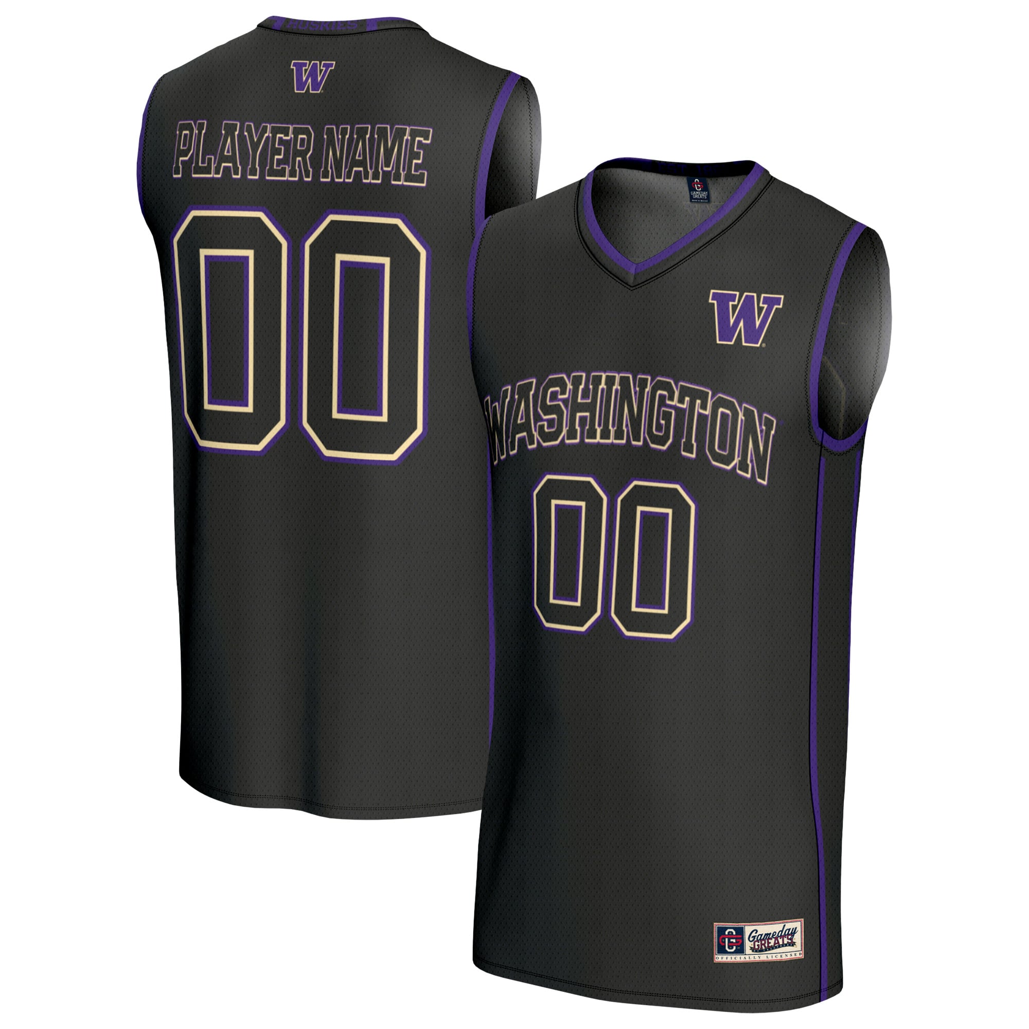 Youth GameDay Greats Black Washington Huskies Lightweight Collegiate Men's Basketball NIL Pick-A-Player Fashion Jersey