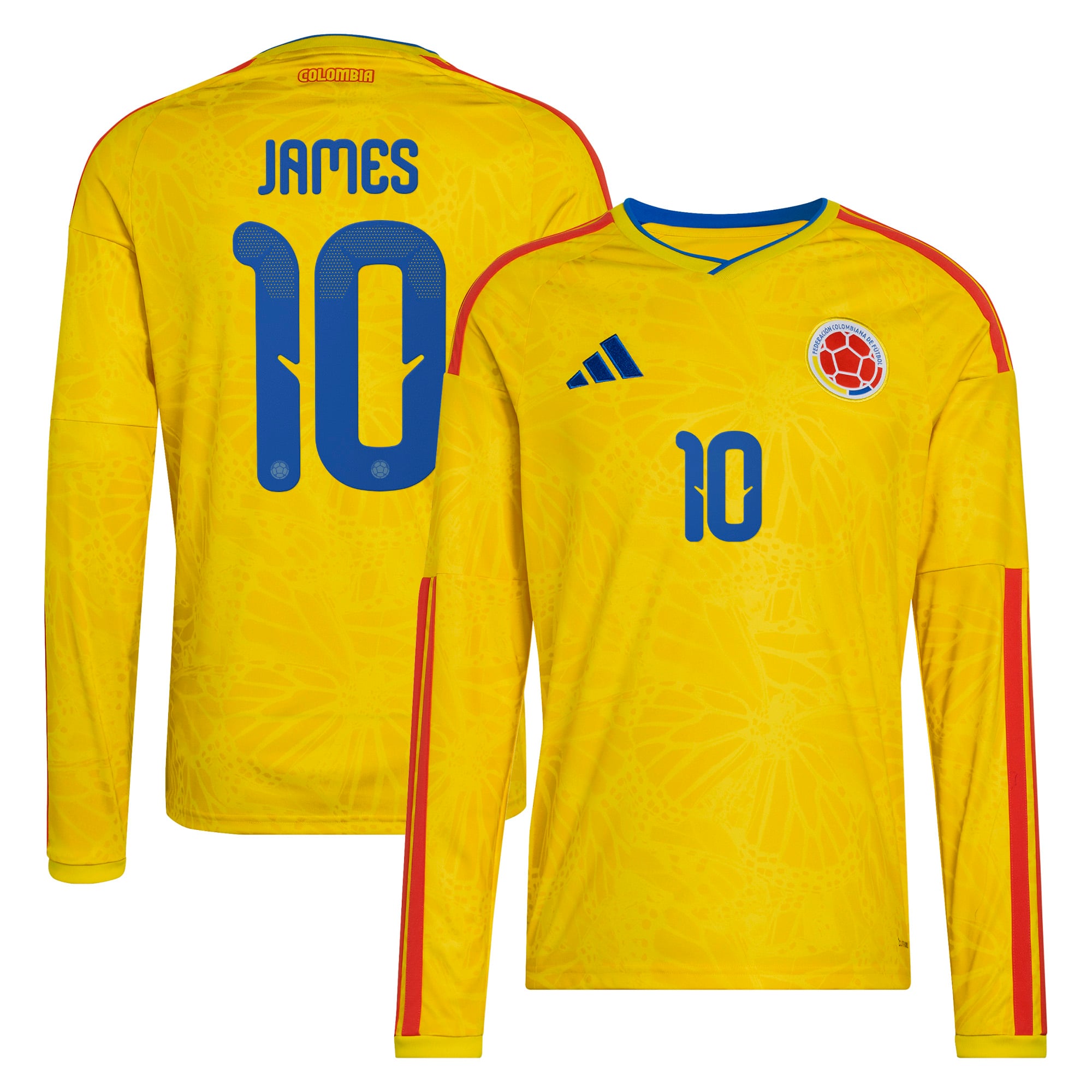 Men's adidas James Rodriguez Yellow Colombia National Team 2026 Home Replica Long Sleeve Jersey