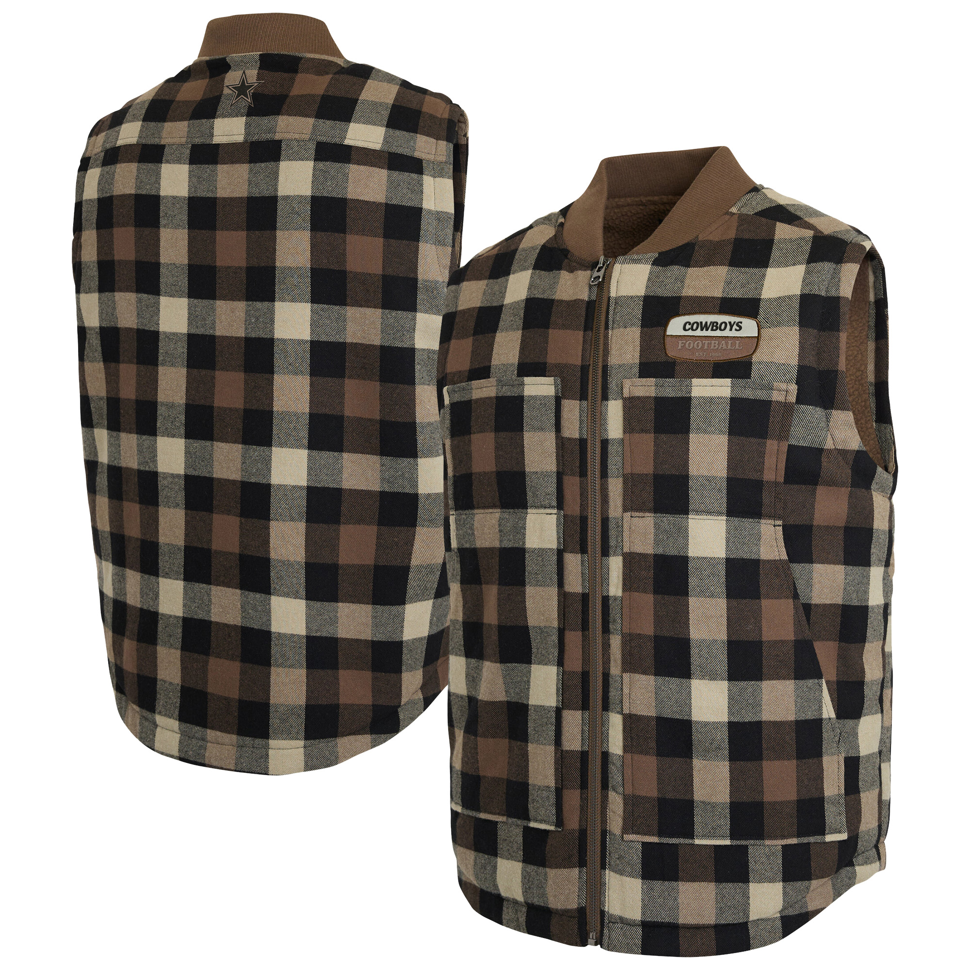 Darius Rucker Collection By Fanatics Men's Brown Dallas Cowboys Sherpa-Lined Plaid Vest - Brown, Tan