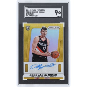 Donovan Clingan Portland Trail Blazers Autographed 2024-25 Panini Prizm Deca Gold Prizm Signature #PDS-CLI #8/10 SGC Authenticated 9 Rookie Card