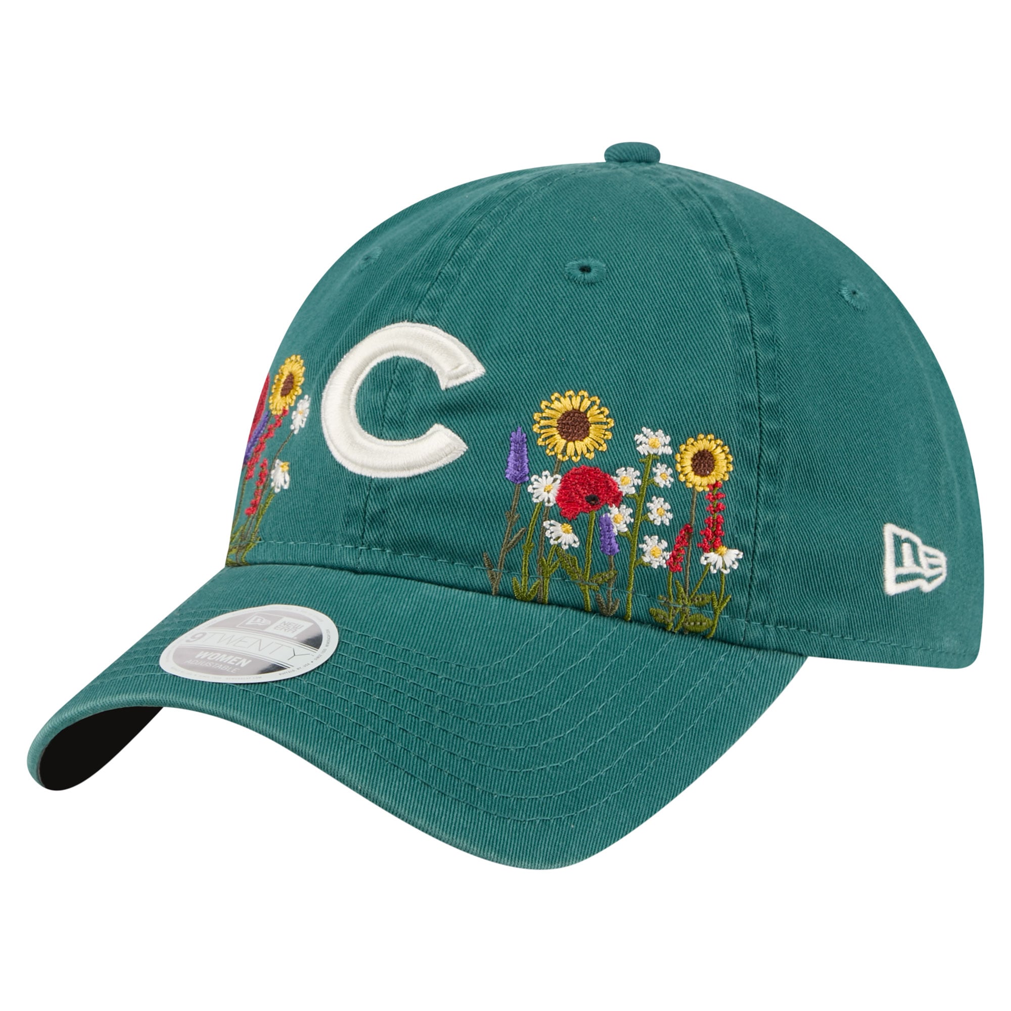 Women's New Era  Dark Green Chicago Cubs Floral Stitch 9TWENTY Adjustable Hat