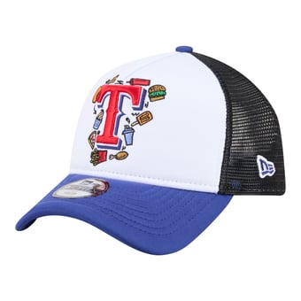 Youth New Era White/Royal Texas Rangers Food A-Frame 9FORTY Trucker Adjustable Hat