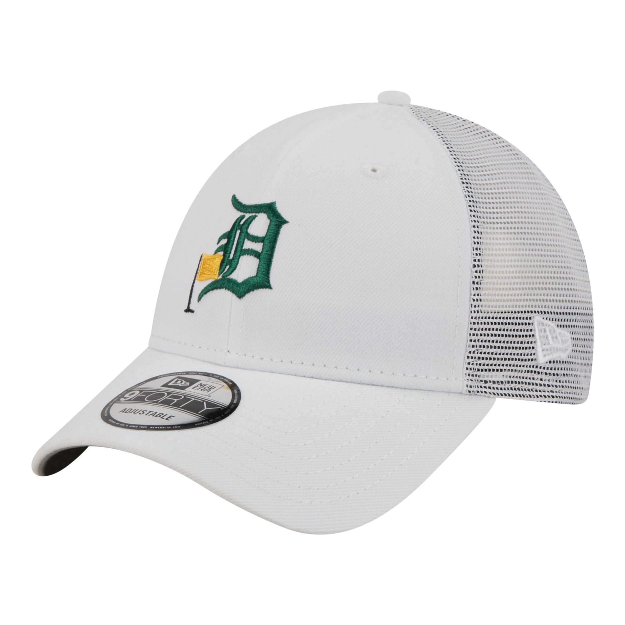 Men's New Era  White Detroit Tigers Flag 9FORTY Trucker Adjustable Hat