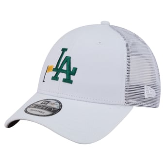 Men's New Era  White Los Angeles Dodgers Flag 9FORTY Trucker Adjustable Hat