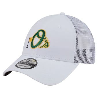 Men's New Era  White Baltimore Orioles Flag 9FORTY Trucker Adjustable Hat