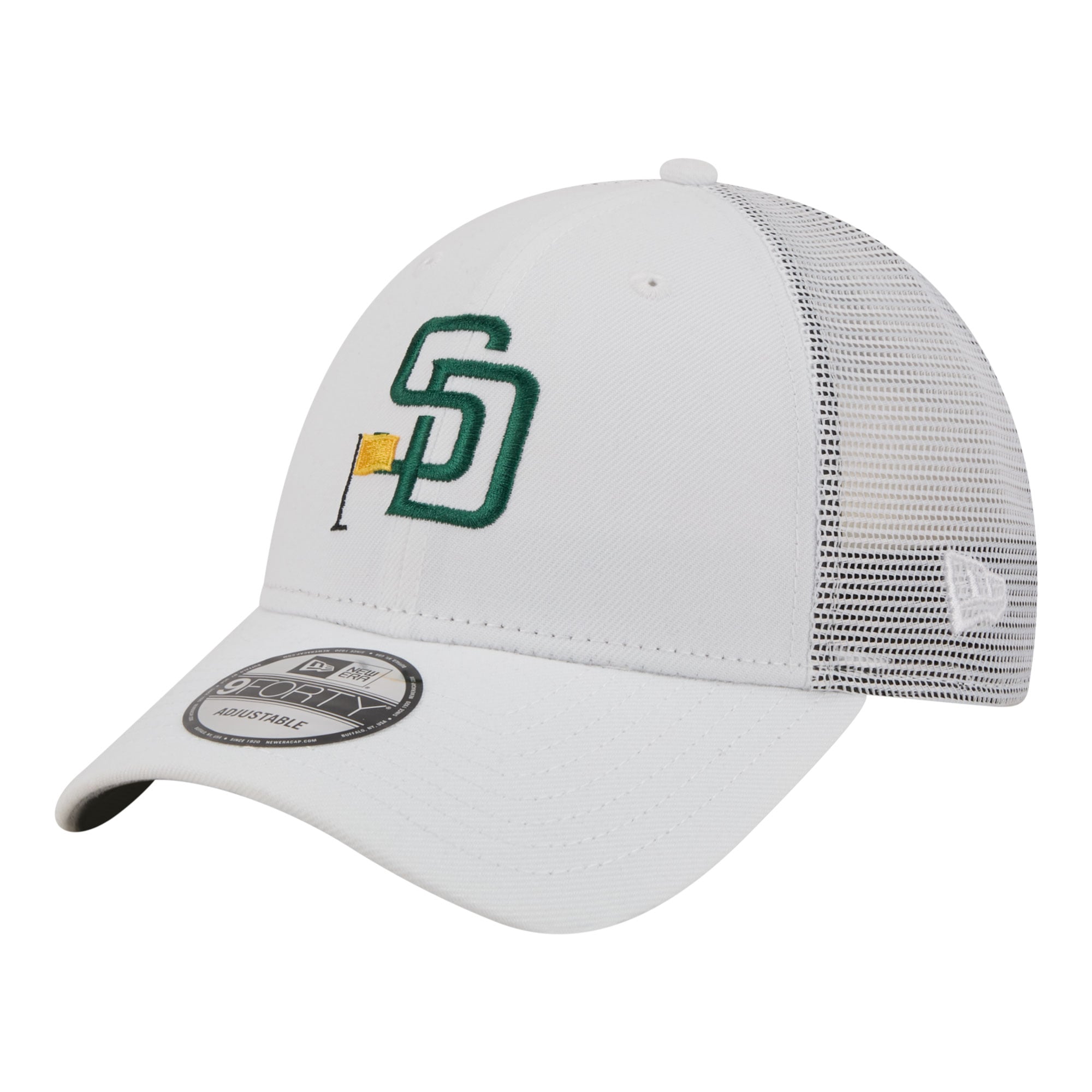Men's New Era  White San Diego Padres Flag 9FORTY Trucker Adjustable Hat