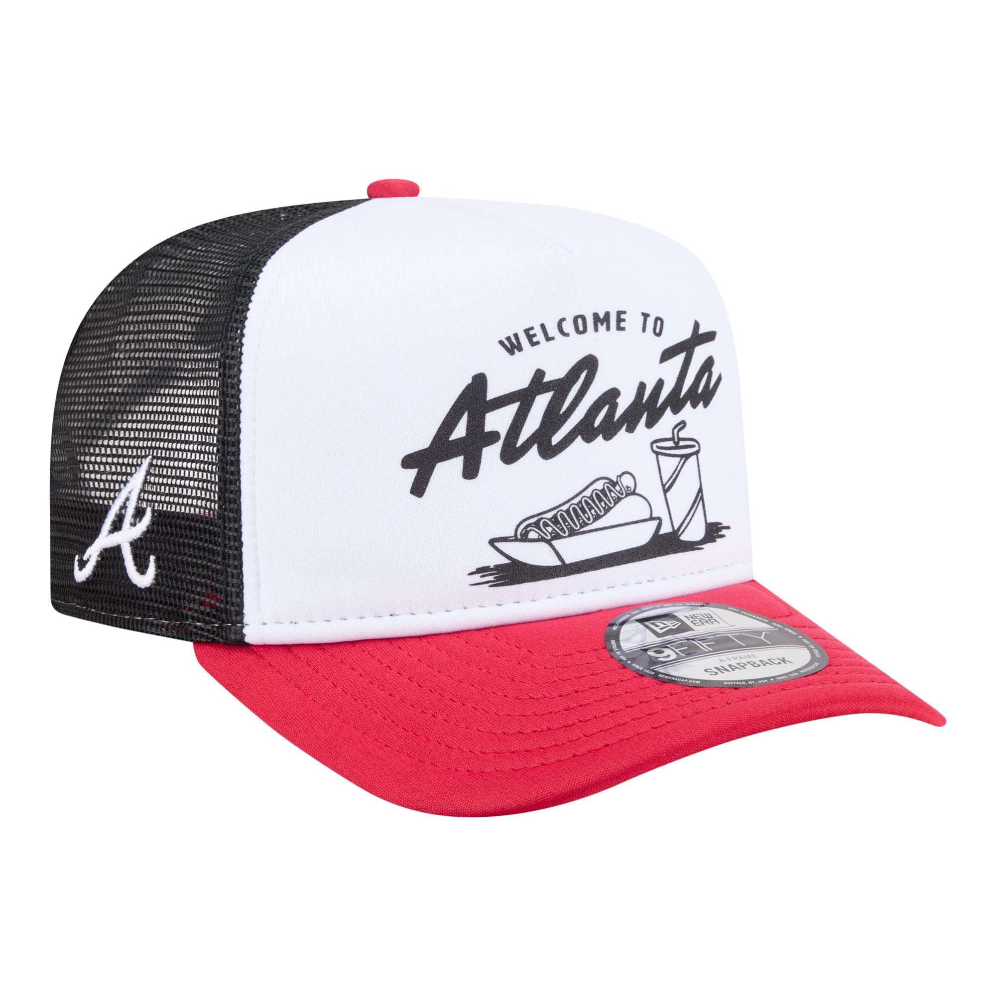 Men's New Era  White/Red Atlanta Braves Foodie A-Frame 9FIFTY Trucker Snapback Hat