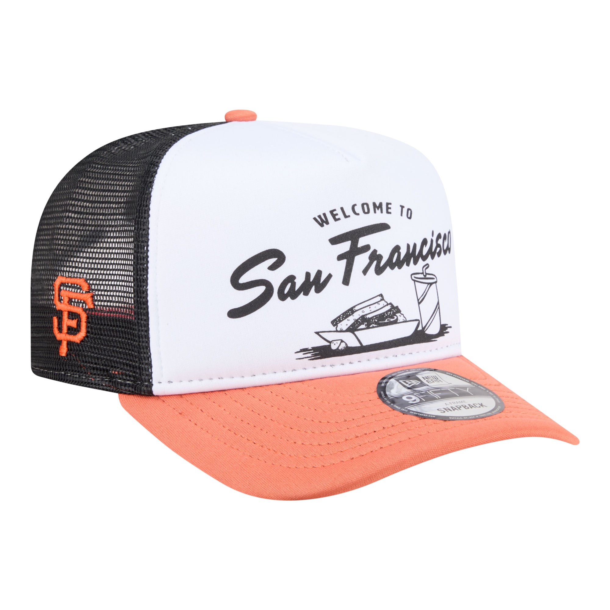 Men's New Era  White/Orange San Francisco Giants Foodie A-Frame 9FIFTY Trucker Snapback Hat
