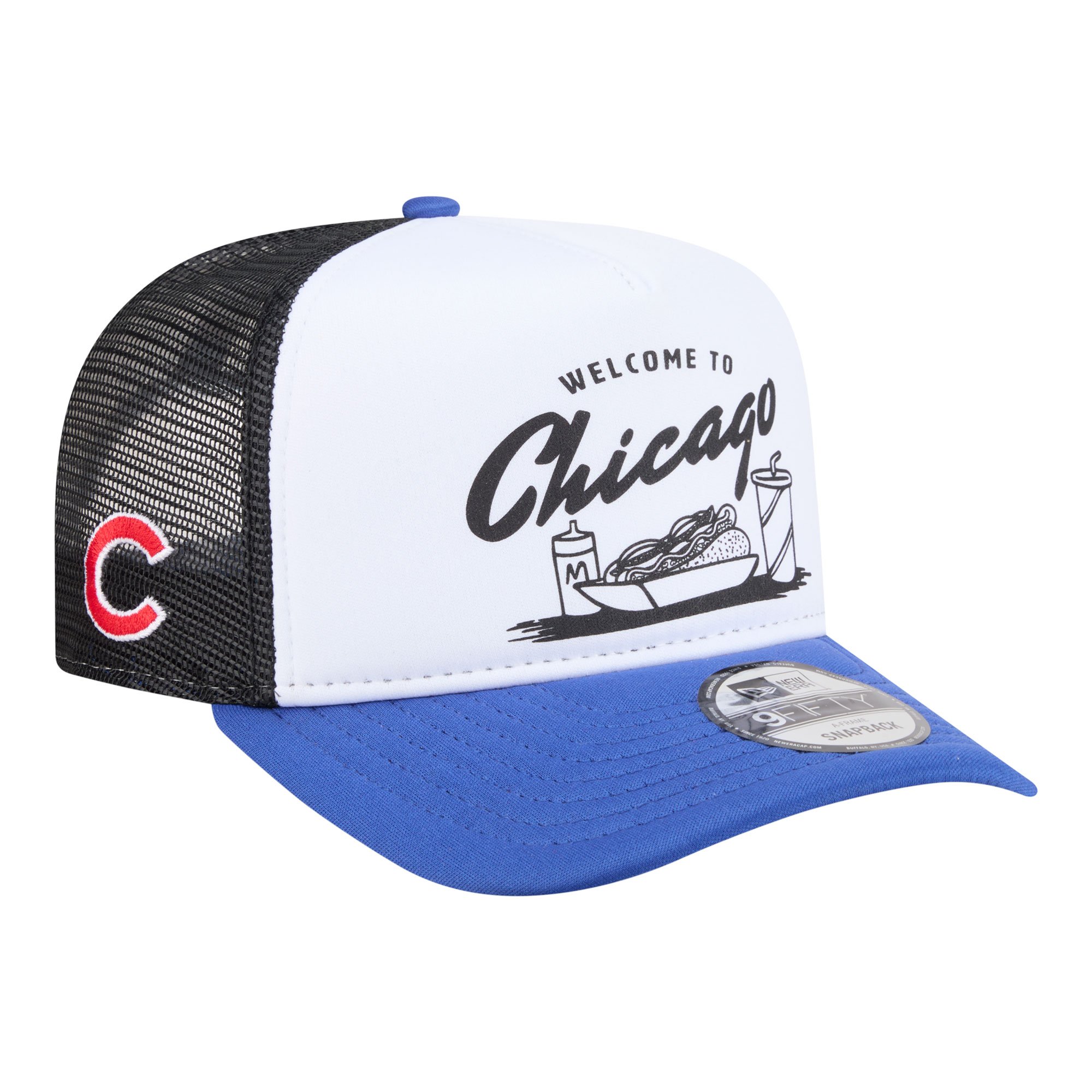 Men's New Era  White/Royal Chicago Cubs Foodie A-Frame 9FIFTY Trucker Snapback Hat