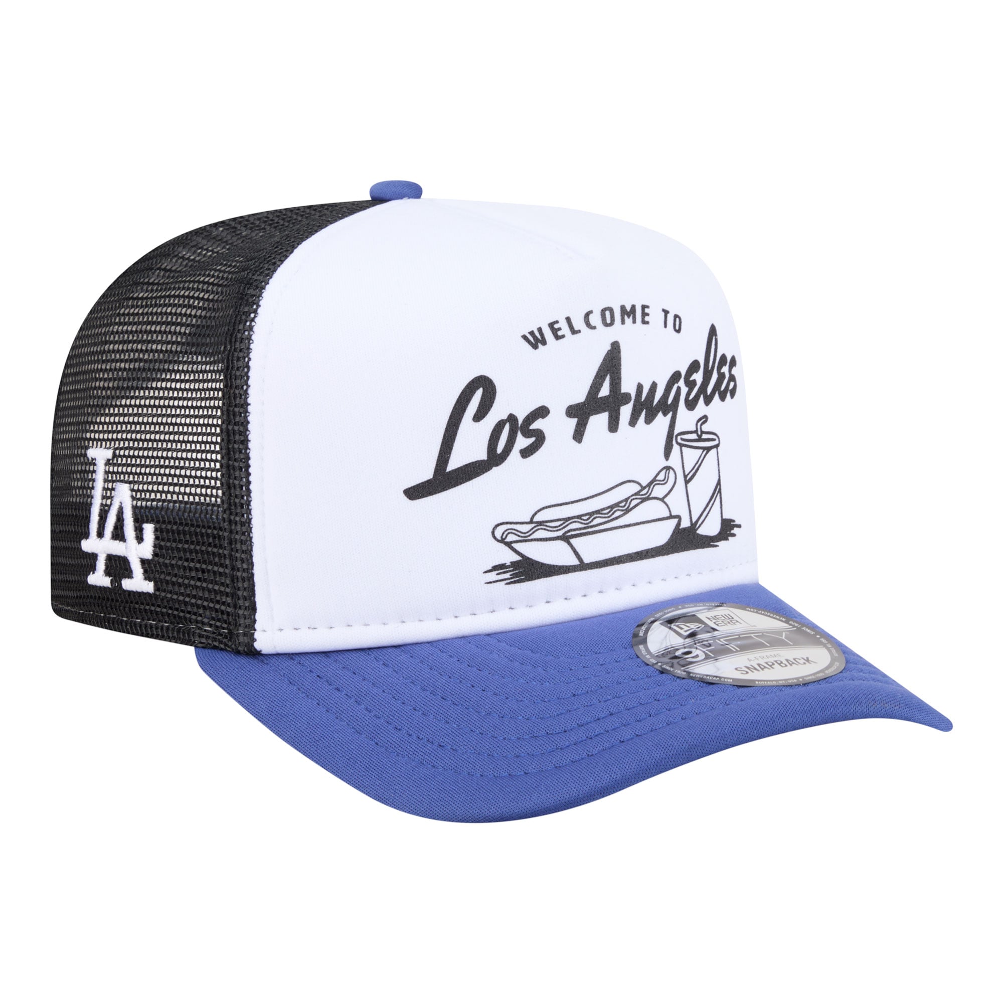 Men's New Era  White/Royal Los Angeles Dodgers Foodie A-Frame 9FIFTY Trucker Snapback Hat