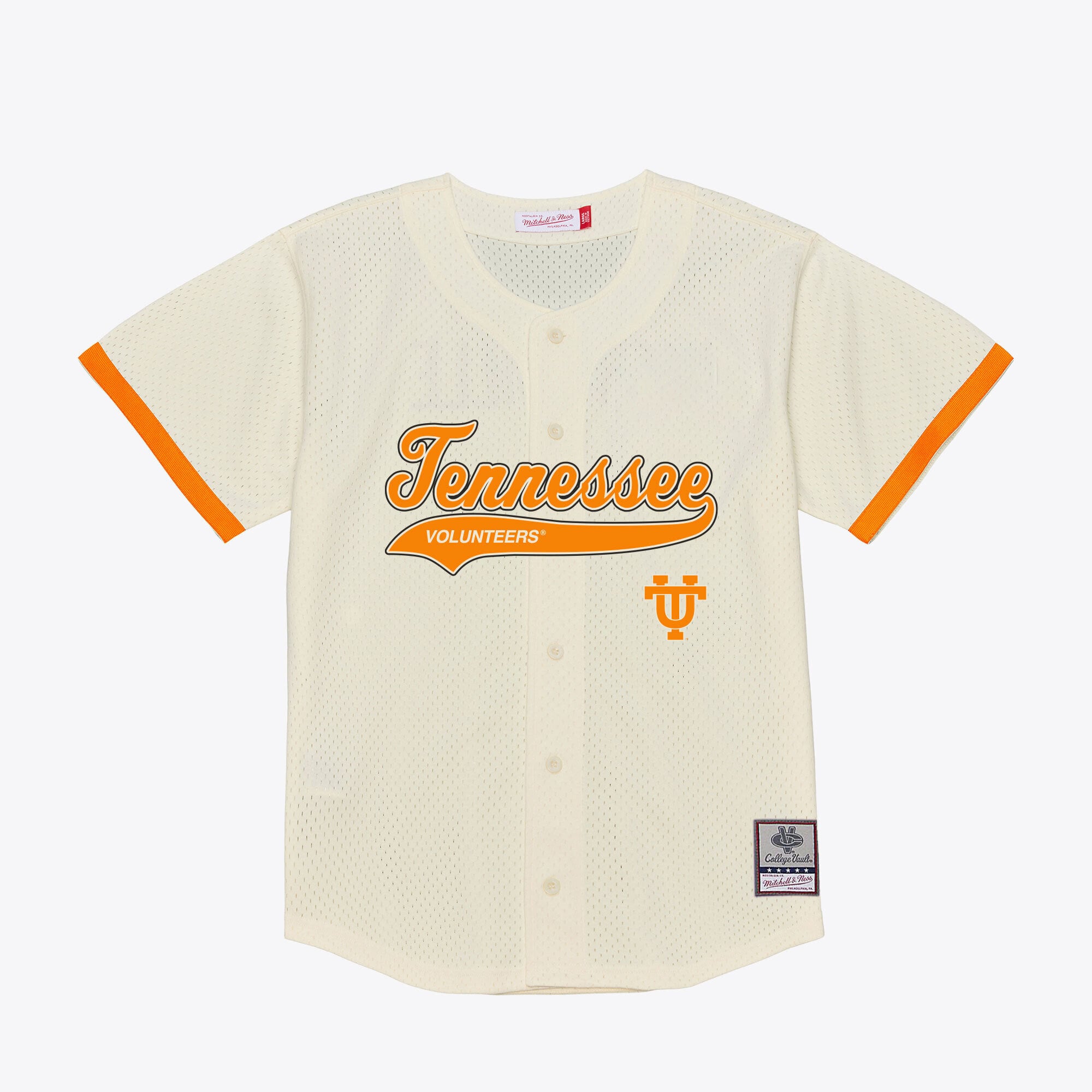 Men's Mitchell & Ness  Cream Tennessee Volunteers Mesh Button-Up Batting Practice Baseball Jersey
