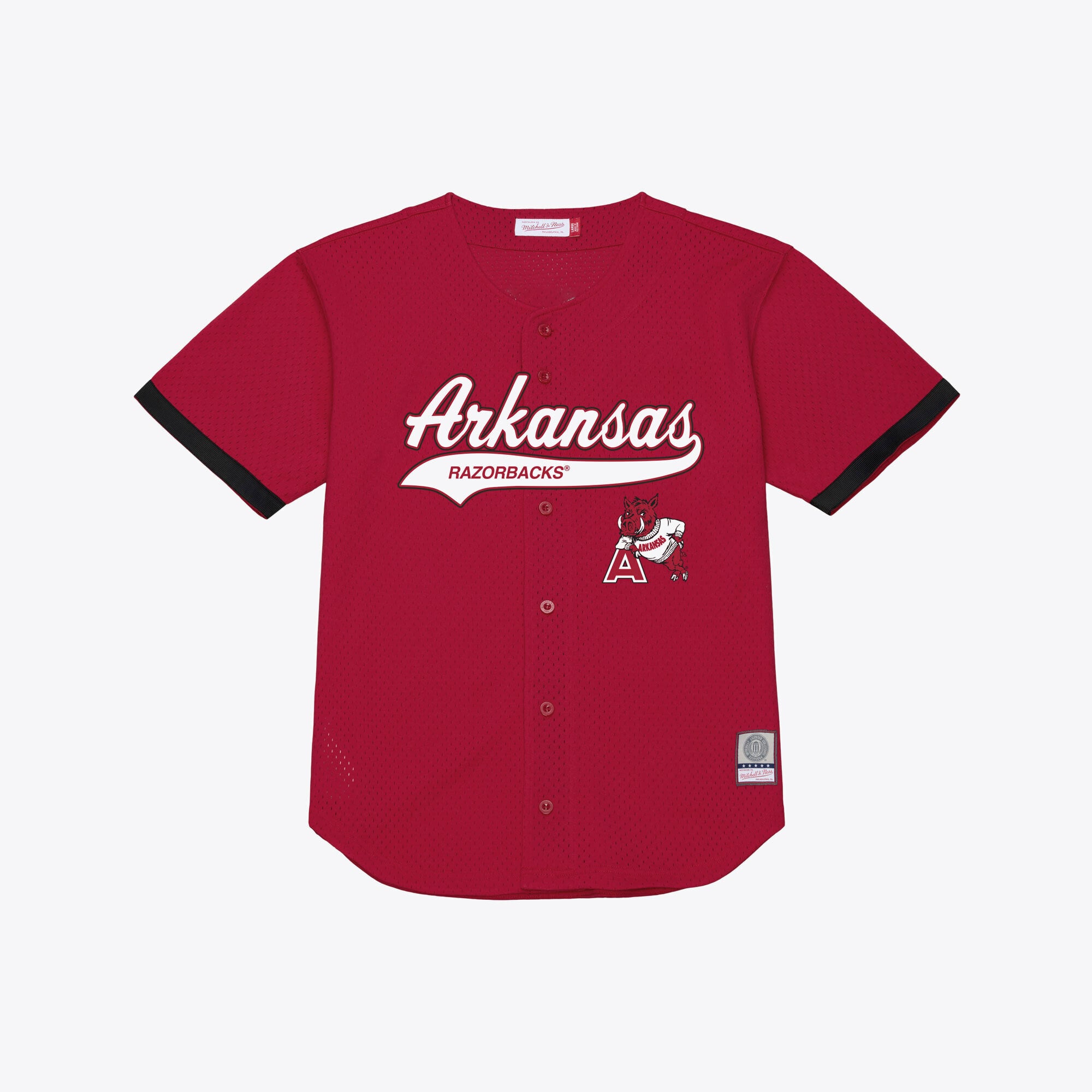 Men's Mitchell & Ness  Cardinal Arkansas Razorbacks Mesh Button-Up Batting Practice Baseball Jersey