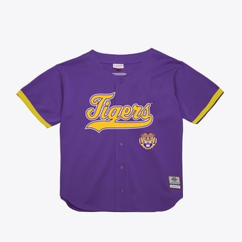 Men's Mitchell & Ness  Purple LSU Tigers Mesh Button-Up Batting Practice Baseball Jersey