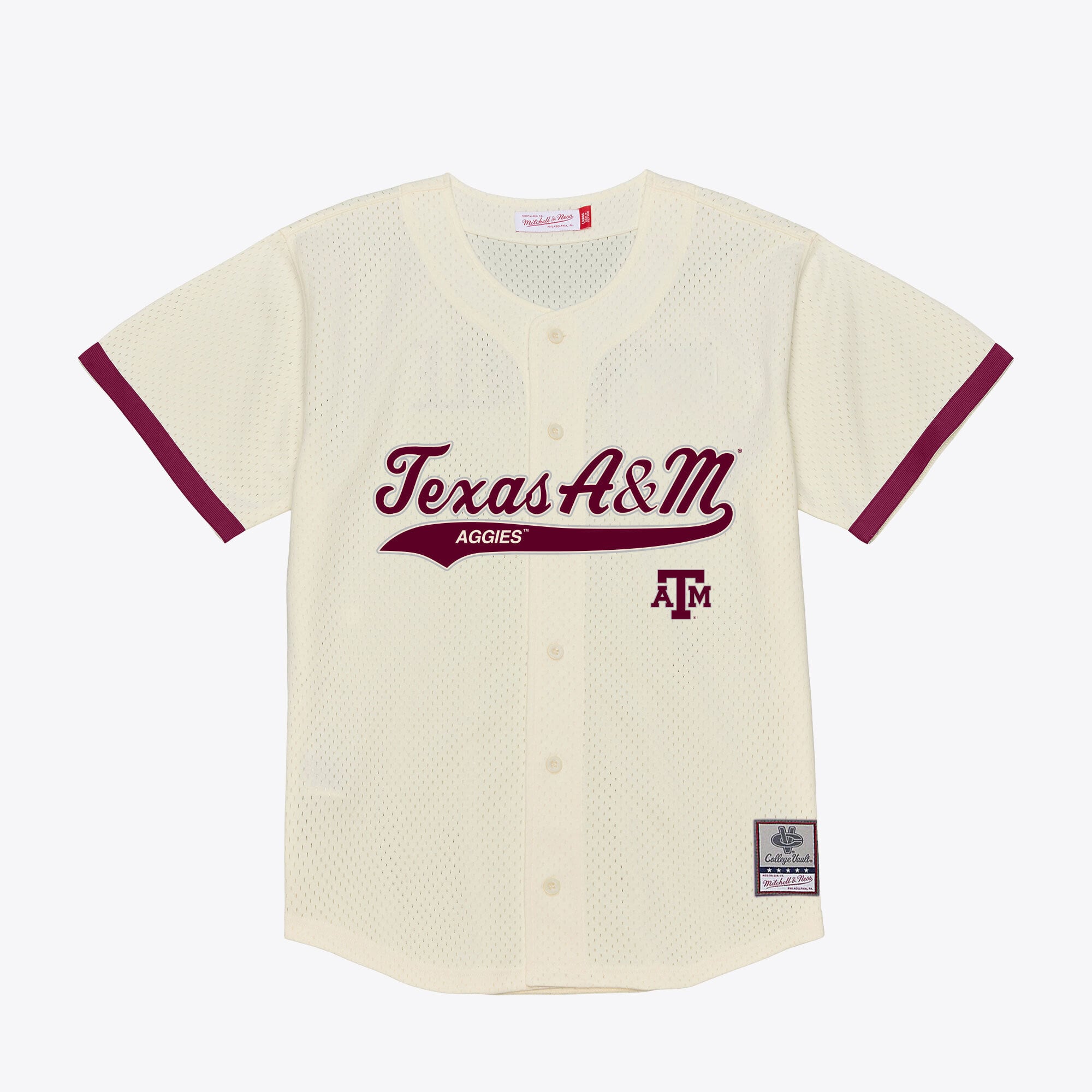 Men's Mitchell & Ness  Cream Texas A&M Aggies Mesh Button-Up Batting Practice Baseball Jersey