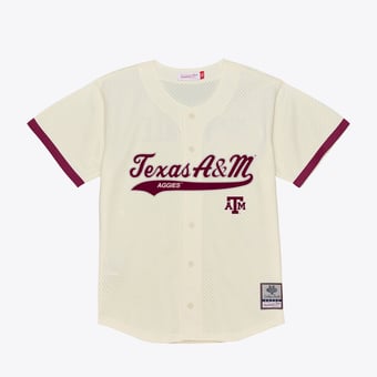 Men's Mitchell & Ness  Cream Texas A&M Aggies Mesh Button-Up Batting Practice Baseball Jersey
