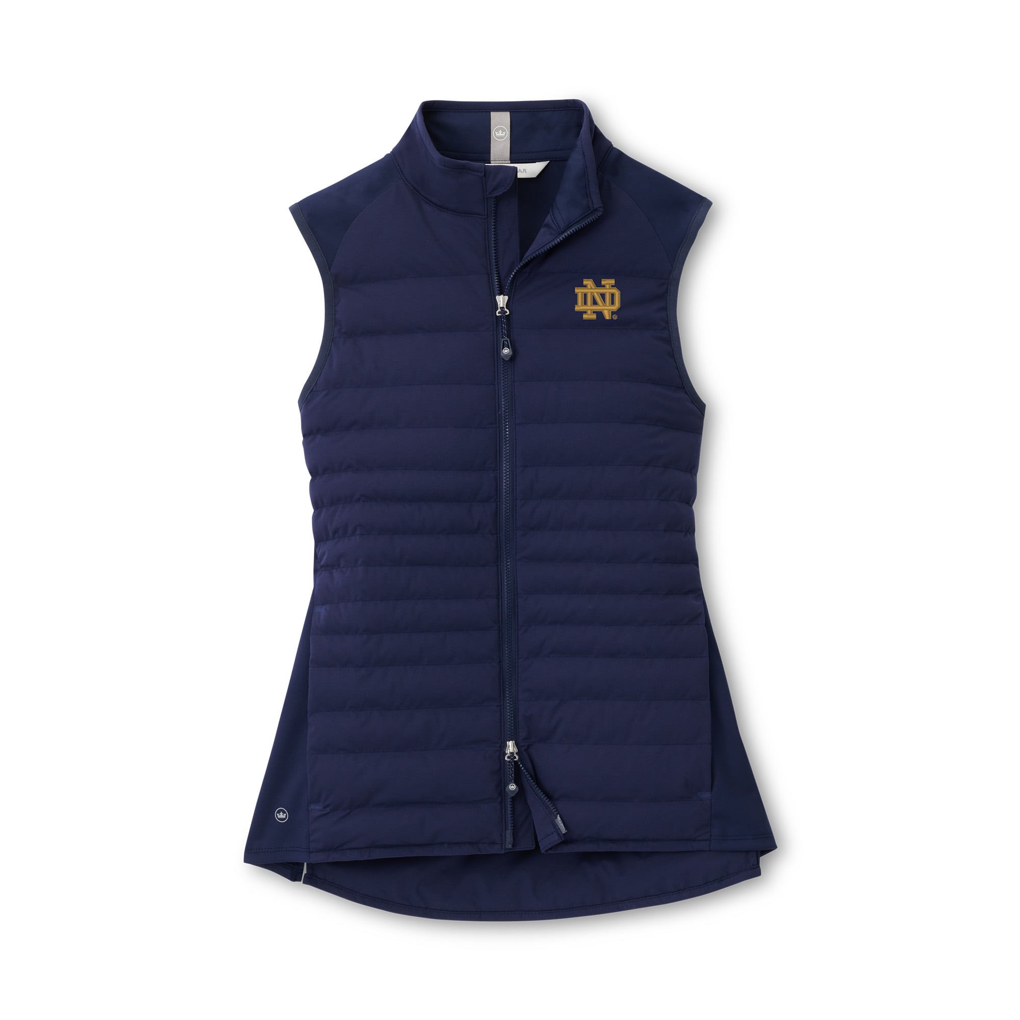 Women's Peter Millar  Navy Notre Dame Fighting Irish Fuse Hybrid Full-Zip Vest