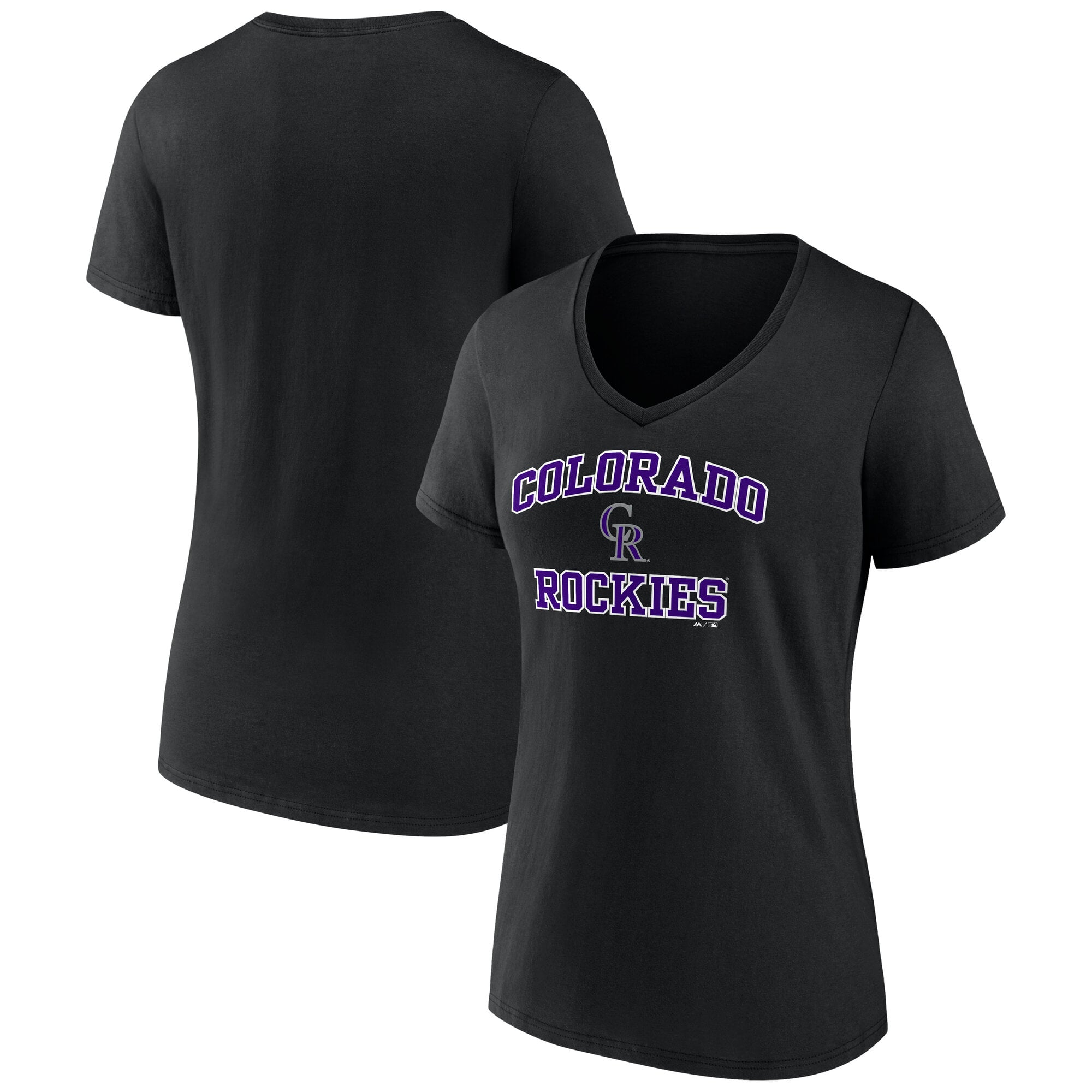 Women's Black Colorado Rockies Heart & Soul V-Neck T-Shirt