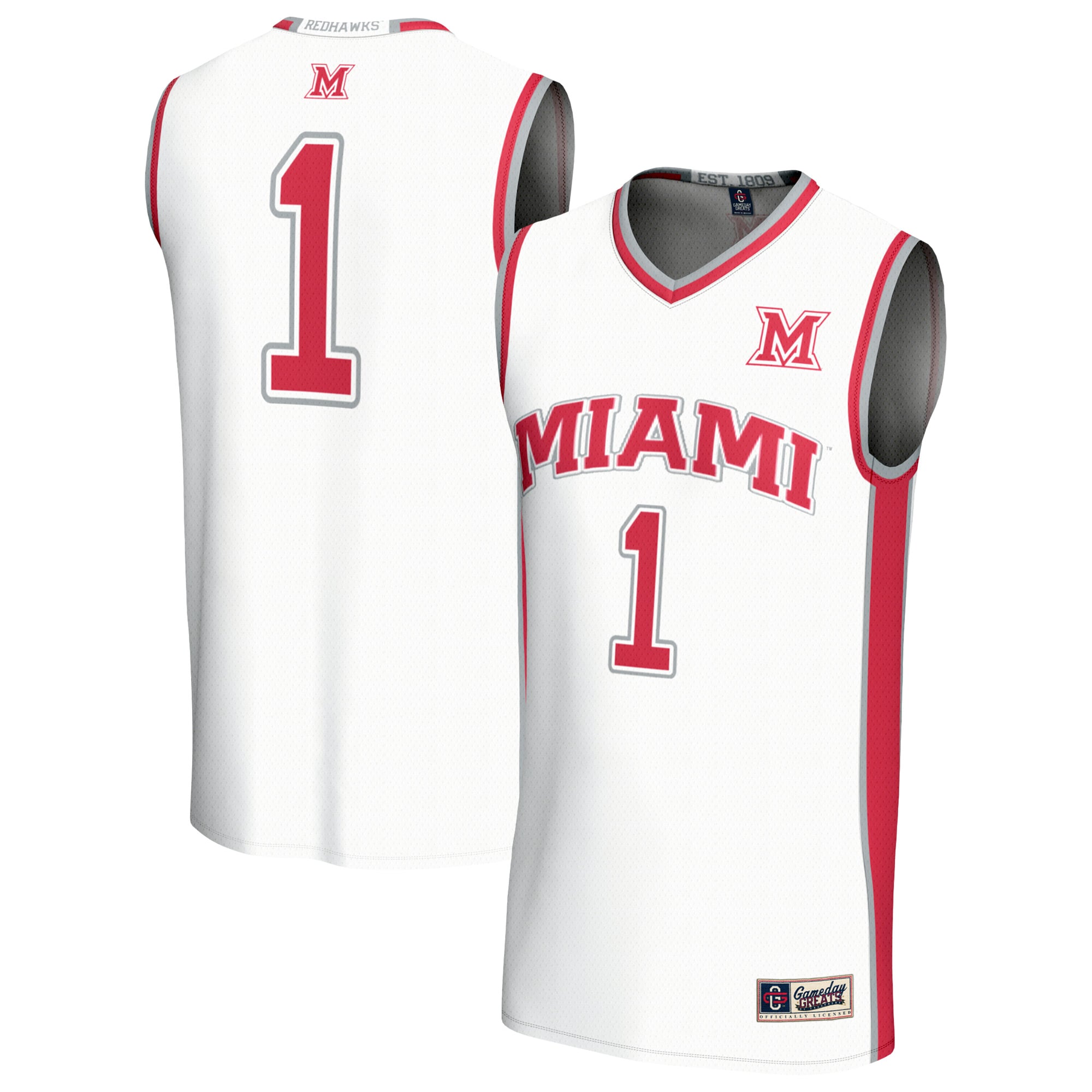 Youth GameDay Greats  White #1 Miami University RedHawks Lightweight Collegiate Basketball Fashion Jersey